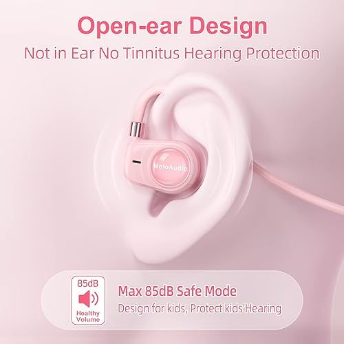 Miniatura 6 de MeloAudio Paquete de 2 auriculares de oreja abierta para adultos y niños, ultraligeros, micrófono integrado, conducción de aire y diseño abierto