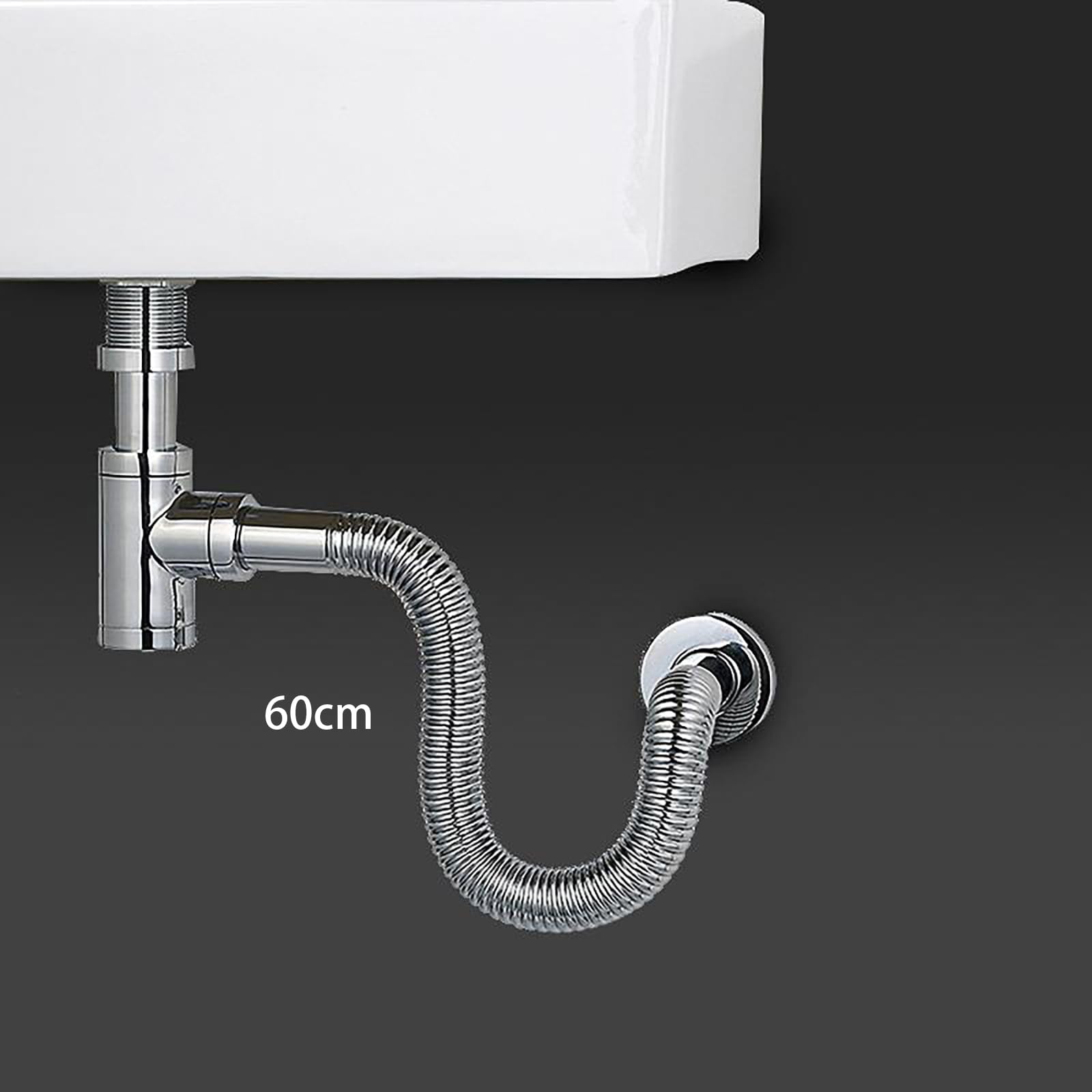 Sifón Fregadero Cocina Con Rebosadero,Válvula Click Clack,Altura Ajustable,Sifón Lavabo Flexible Cromado,Tubo De Desagüe Antiolor Antiobstrucción