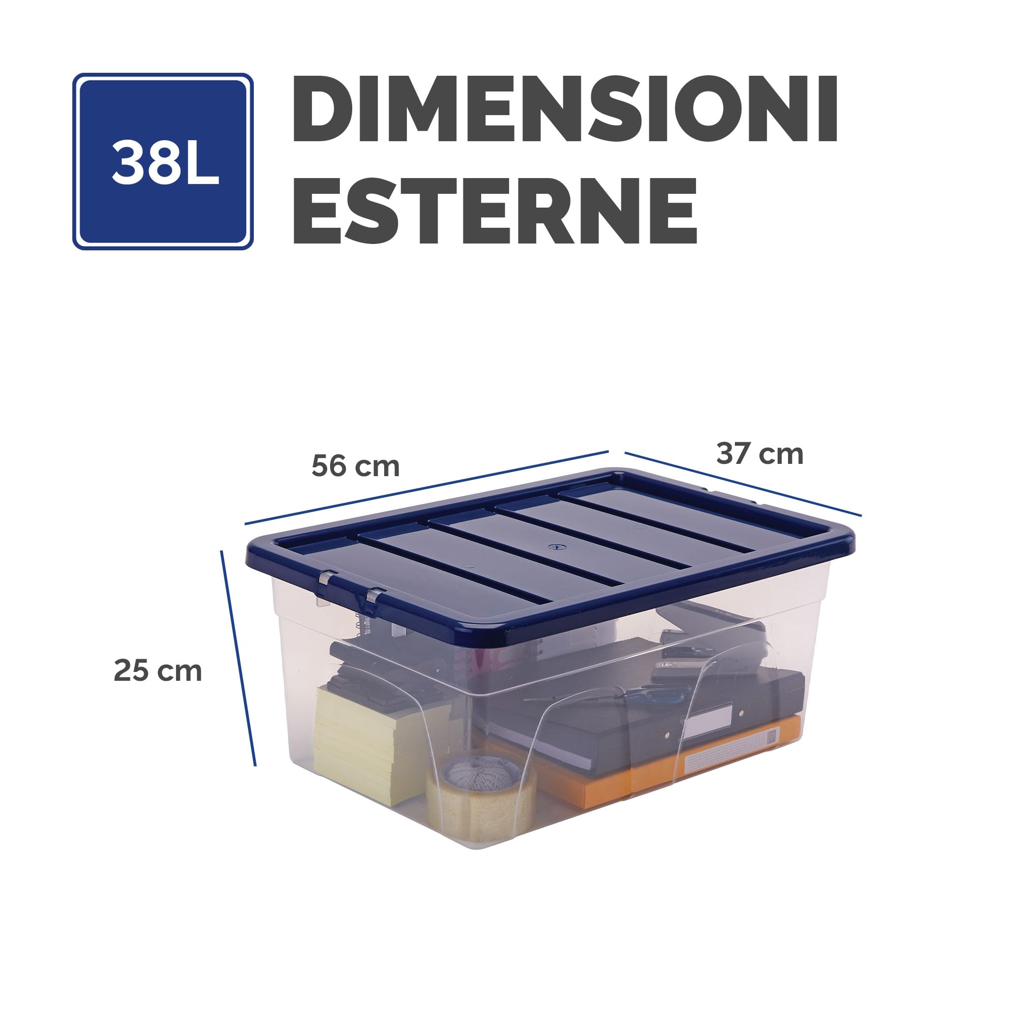 Bankers Box 38L scatole in plastica in confezione da 3, BPA-Free, con coperchi riciclati al 100%, impilabili, coperchio anti polvere, 25x38x56cm, ideali per organizzare la casa e l'ufficio