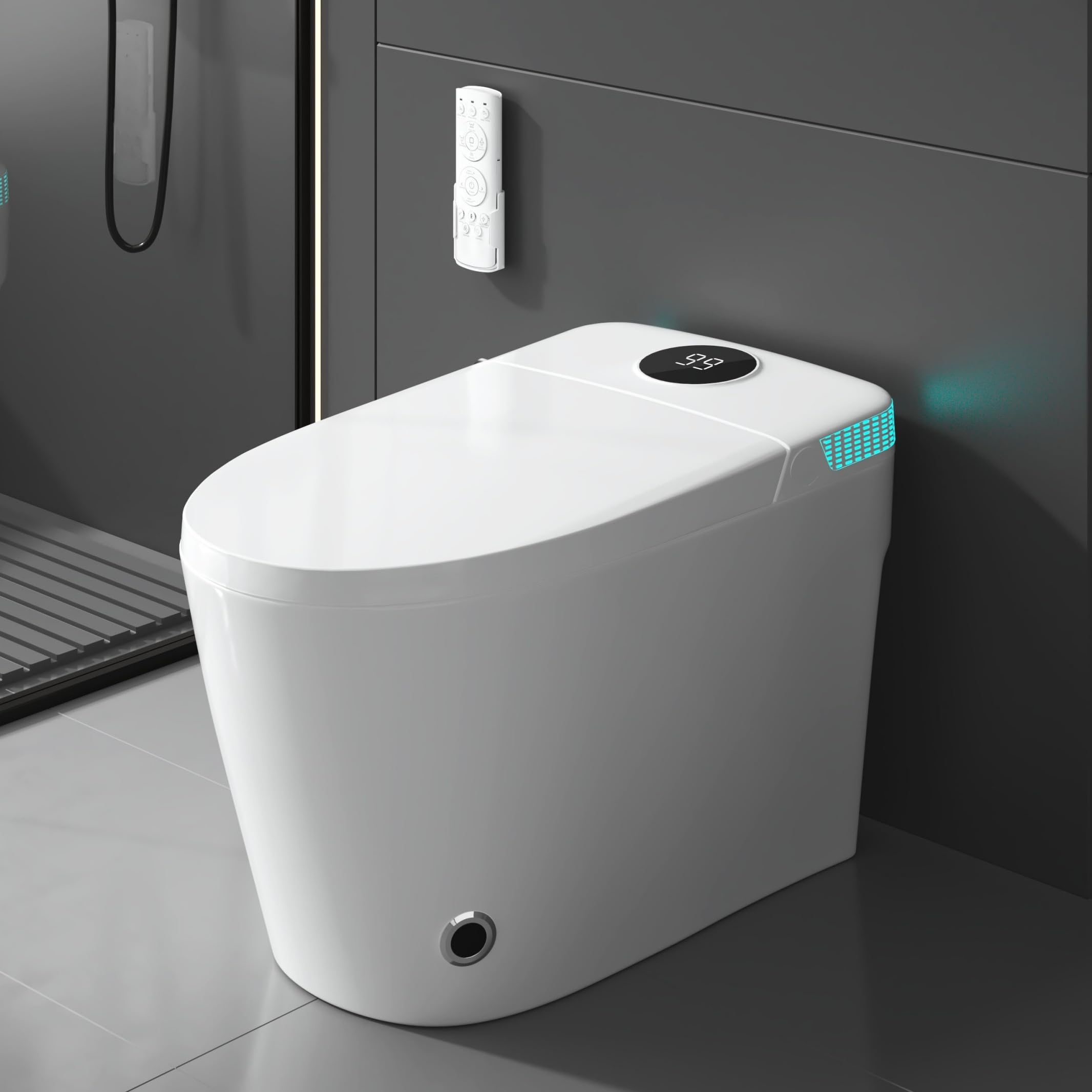 Tankless Smart Toilet with Integrated Bidet One Piece Elongated Intelligent Toilet with Heated Seat Child Mode Foot Kick
