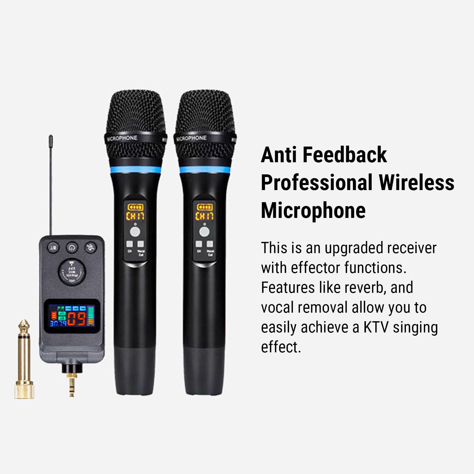 Drahtloses Bluetooth-Handmikrofonsystem |Rückkopplungsunterdrückung und Anti-Nachhall |Wiederaufladbare Karaoke-Mikrofone mit Empfänger für Unterhaltung