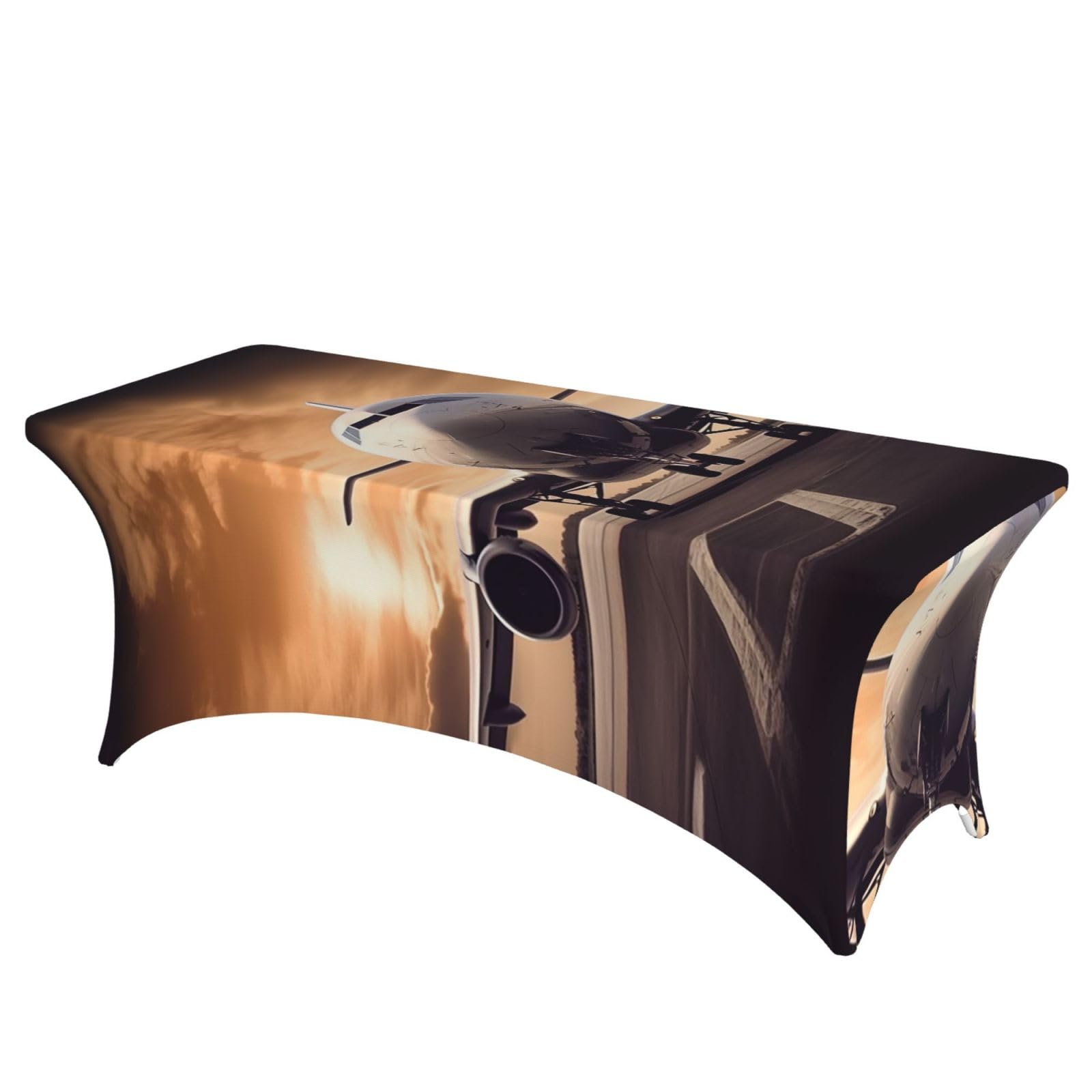 Fodpand Black 6Ft Spandex Table Cloth For Rectangle Tables - Airplane Tablecloth Protector, Washable And Wrinkle Resistant Stretch Patio Table Cover For Event, Wedding, Banquet & Parties