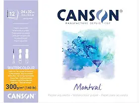 CANSON Montval, Bloco Colado por 1 Lado de Papel para Aquarela 300g/m², Grão Fino, Tamanho A4+ (24x32cm)