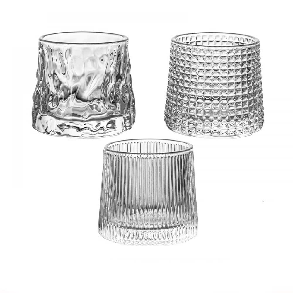 Verres à whisky en cristal 5 OZ lot de 3, verres à l'ancienne rotatifs, verre de bar Tumbler Rocks pour boire du bourbon, du scotch, des cocktails, du cognac