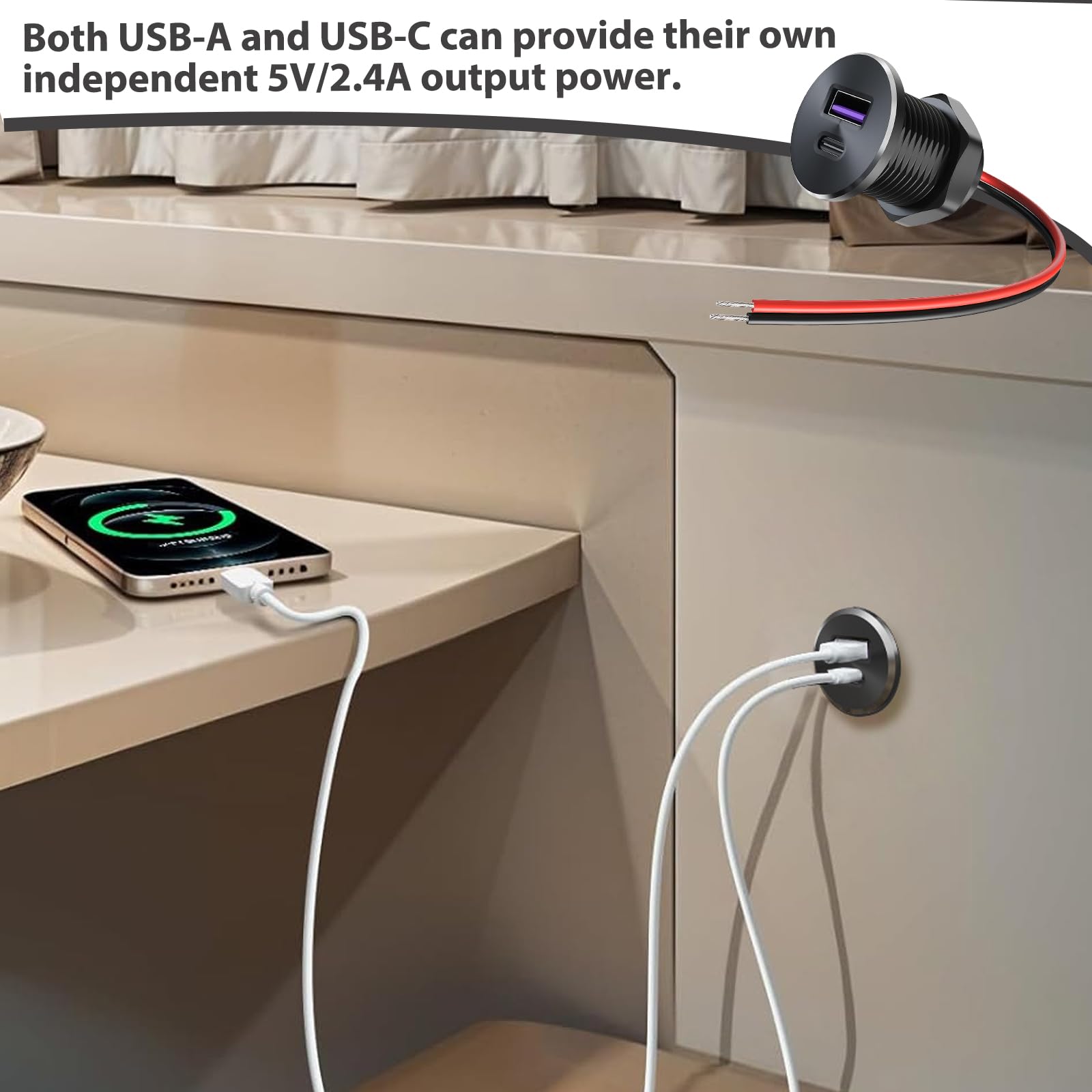 BAIFULAI 2 prese USB C da 12 V, in alluminio, 18 W, QC 3.0 et 30 W, PD 3.0, per auto, 12 Volt, caravan, caricatore rapido, yacht, presa USB, presa da incasso per roulotte, rimorchi, furgoni, barche