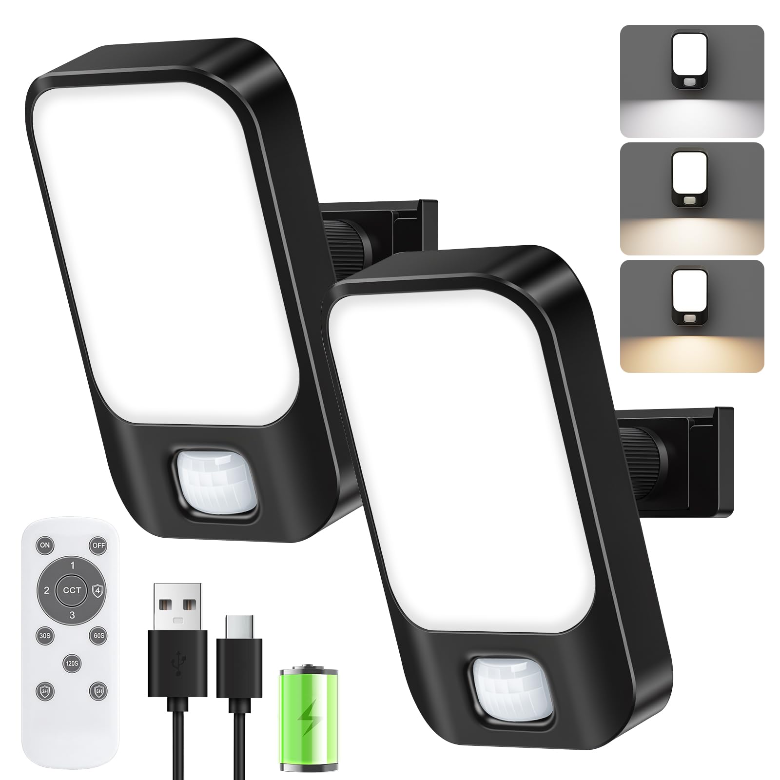 Motion Sensor Lights Outdoor 10000mAh Rechargeable Battery Powered 600Lumen