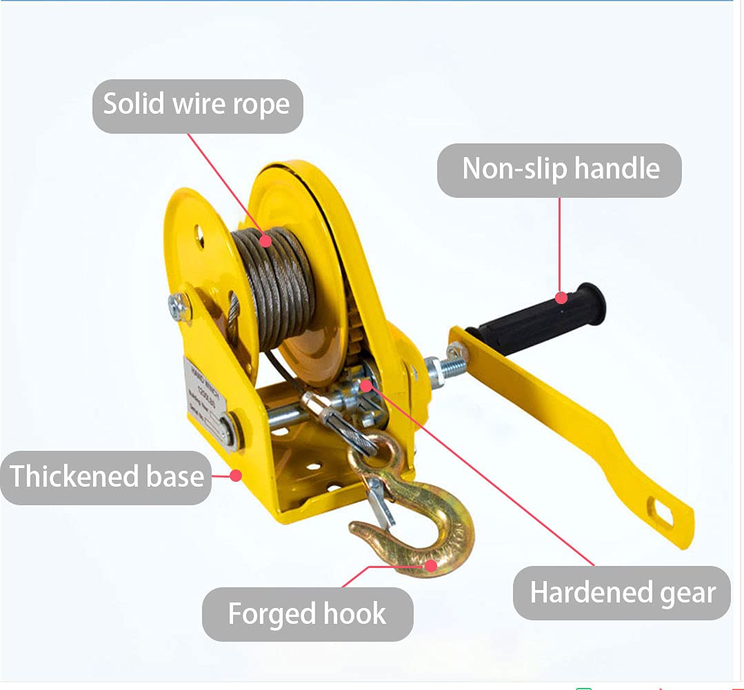 1200lbs Handwinde Manuelle Winde mit Bremse Seilwinde Handseilwinde mit Kabel Tragbar Bootswinde zum Ziehen und Heben, HochtemperaturgehäRtetes Zahnrad, 5m 10m 20m 30m