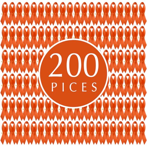 Image of Curvier 200PCS Orange Satin Leukemia Awareness Ribbons with Safety Pins