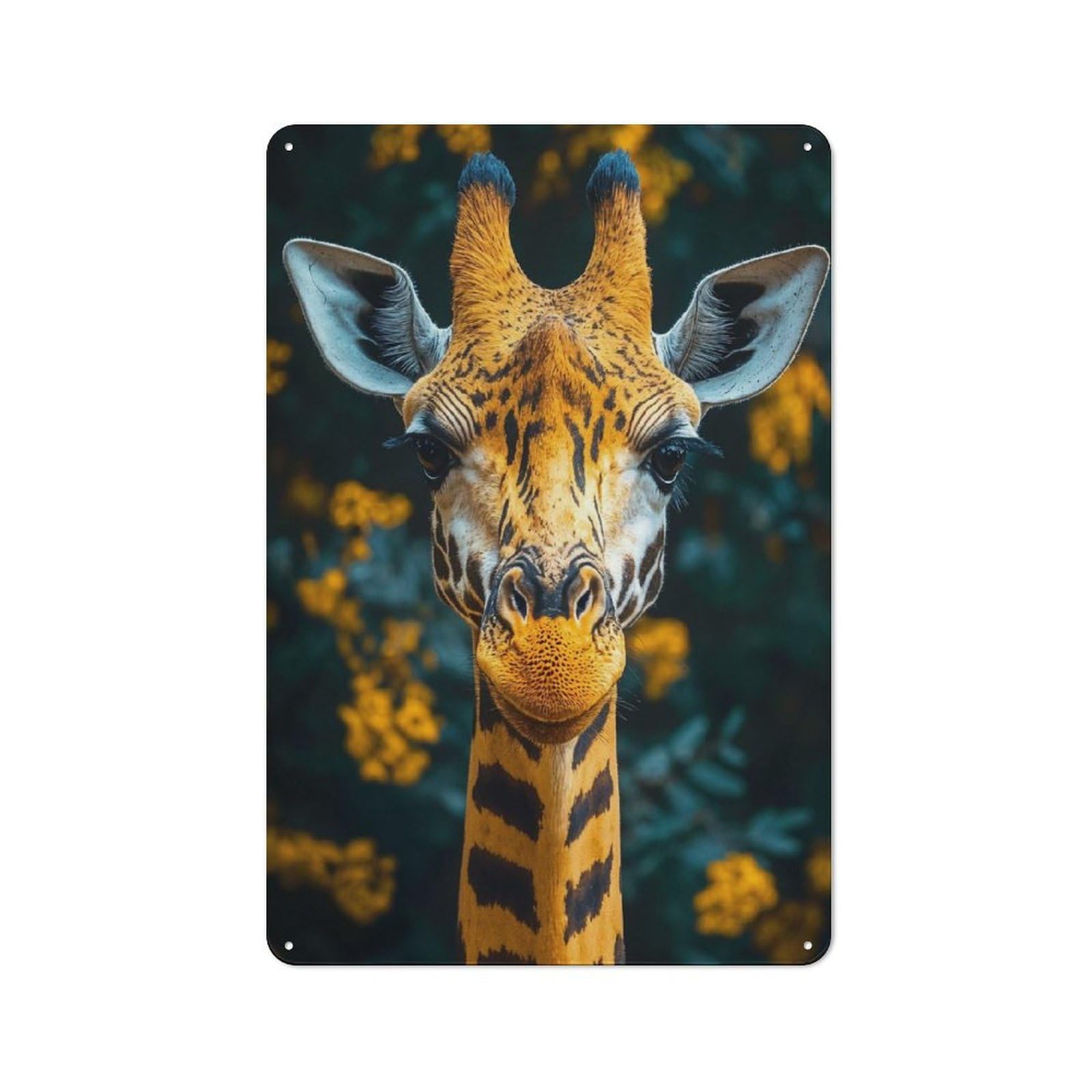 Junmoney Style-19 Modern Vintage Giraffe Portrait With Floral Background Office Metal Sign 30X20cm, Creative Space Decor For Home Office, Reading Corner Or Bedroom