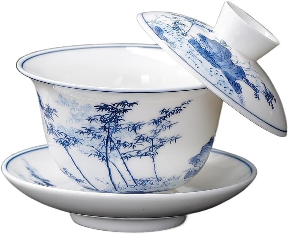 Jade‑Like Blue and White Porcelain Gaiwan Tea Cup