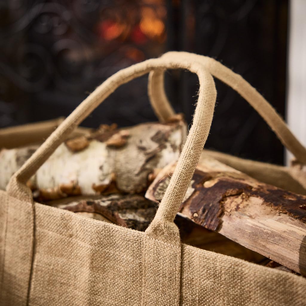 Jute Log Bag With Waterproof Coating - 50kg Capacity Firewood Carrier With Handles For Indoor/Outdoor Use (Grey)-379040