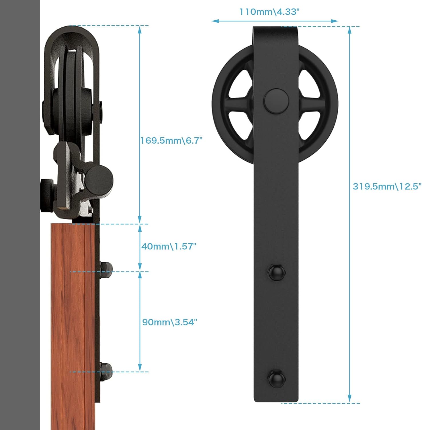 CCJH 6FT/180cm Sliding Barn Door Closet Hardware Track Kit Track System Big Spoke Wheel Roller Hanger Set for Single Door - Image 5