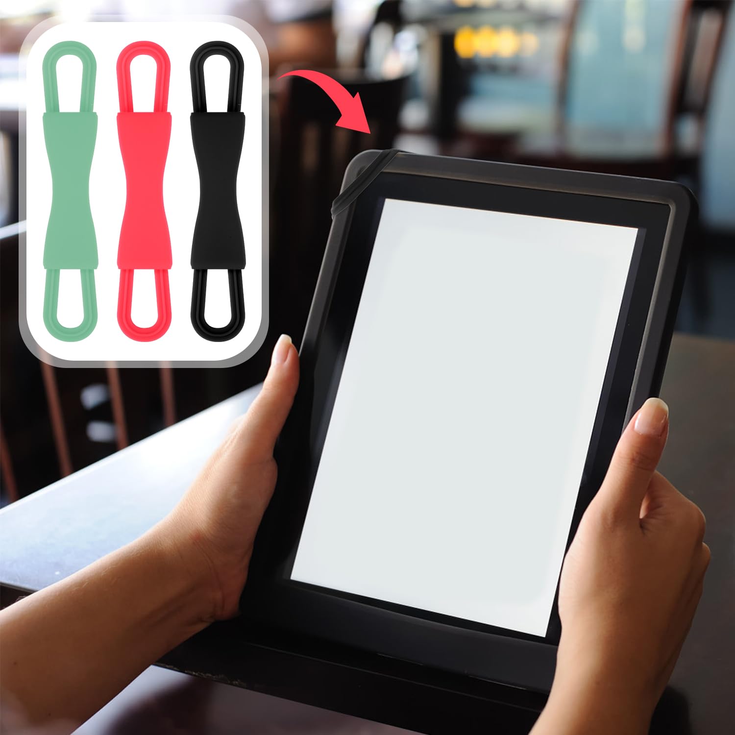 Lyreh 3 Pezzi Supporto da Polso per Kindle, Comodo Cintura di Lettura Estensibile per Tablet 10,16-20,32 cm (Nero, Rosso, Verde)