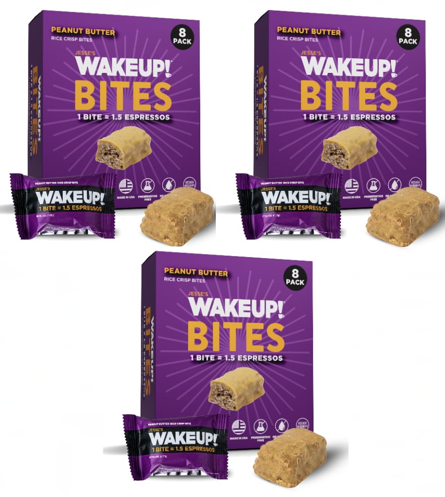 Image of WAKE UP! Peanut Butter Caffeinated Protein Bites (1 Bite = 1.5 Espressos) 175mg Clean Caffeine for Energy, Kosher Ingredients, Vegetarian, Free Energy 3 Pack (24 Bites)