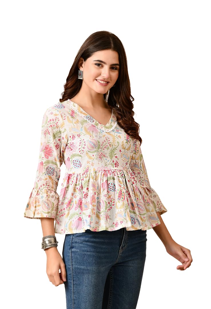 Women Cotton Top | Printed Casual Wear | 3/4 Sleeve Lightweight Outfit for Daily and Relaxed Styling-image-42