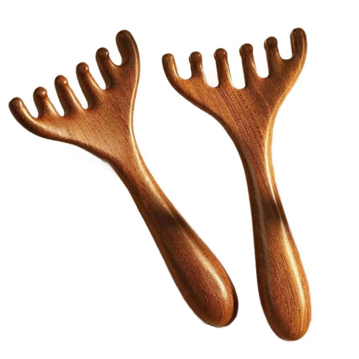 Ausi Masajeador de cuero cabelludo de madera de sándalo, 2 unidades, peine de cabeza, masajeador manual para relajación profunda, alivio del estrés, rascador de cabeza portátil.