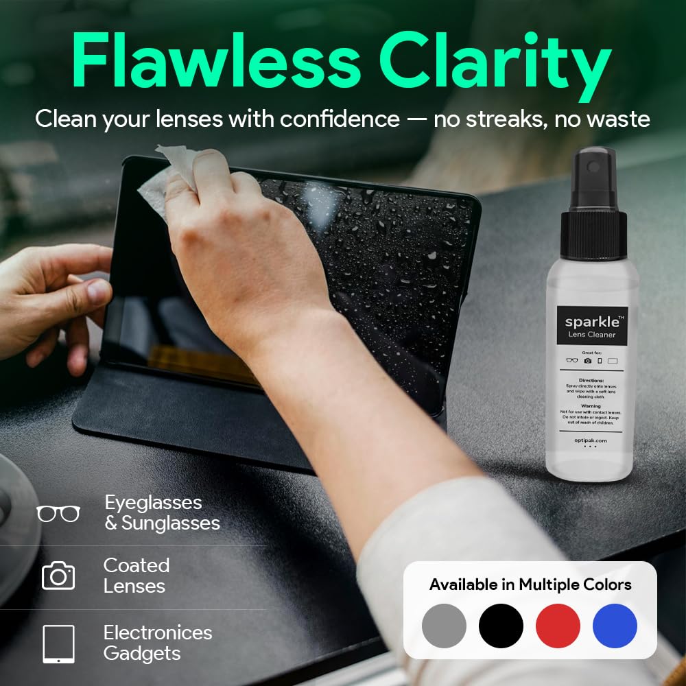 Sparkle - Kit de spray limpiador de lentes antirreflectante | (2 botellas limpiadoras de gafas de 1 onza + (2 unidades) paño de microfibra para gafas, gafas de sol, lentes, pantallas y kit de