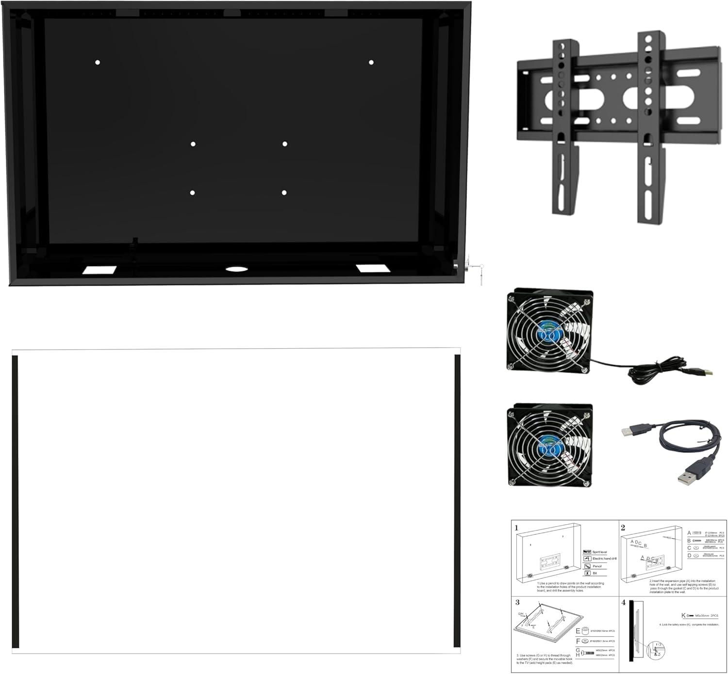 MESAILUP 50–55 Zoll wetterfeste Outdoor-TV-Abdeckung mit Schloss, Harter Hülle, durchsichtiger staubdichter Fernsehgehäuse für außen, inklusive vollbeweglicher TV-Wandhalterung und 2 Kühlgebläsen