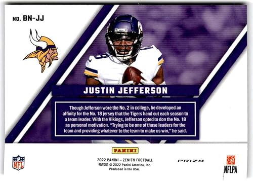 Miniatura 2 de 2022 Zenith Behind the Numbers #BN-JJ JUSTIN JEFFERSON Minnesota Vikings Football Trading Card