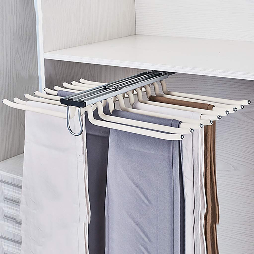 Armadio Push-Pull Portapantaloni da 18 Pantaloni, Guida Scorrevole per Riporre Sciarpe Estraibili, Portaoggetti per Armadietto Profondità 47Cm Larghezza 64Cm/Bianco