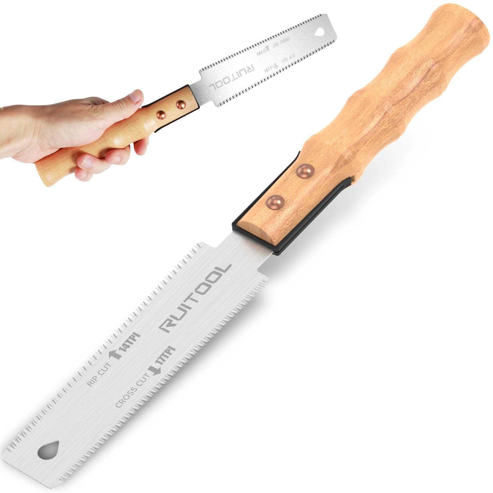 Hand Saw Tool, 13/22inch SK-5 Steel Single/Double Side Hand Pull Saw, Double Edged Flush Cut Hand Saw, Flexible Mini Wood Handle Trim Saw, for Pruning Branch Garden (13Inch Short Thin Head)