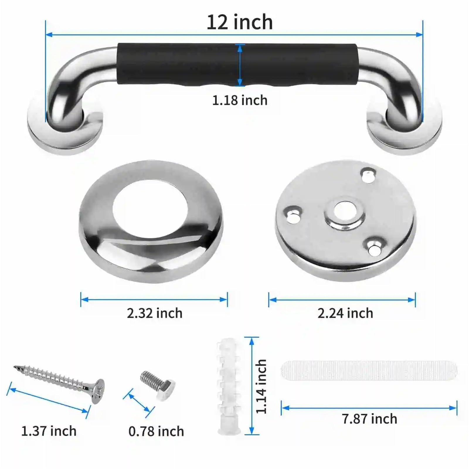 poignées Salle de Bain Lot de 2 Barres d'appui de 30,5 cm en Acier Inoxydable et Silicone pour Baignoire, Toilettes, douches, Noir