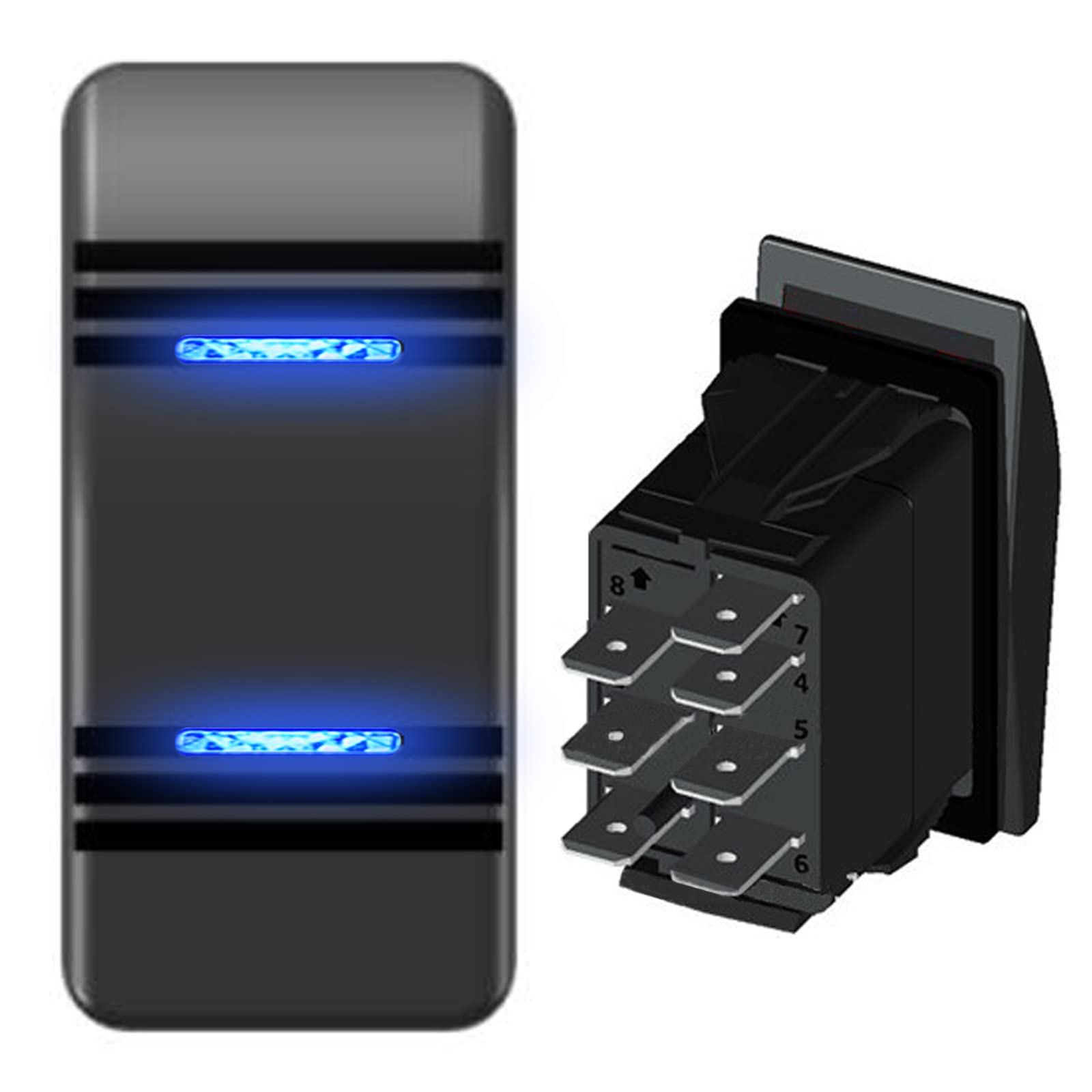 7Pin Momentary Rocker Switch (On) Off (On) with Blue LED Car-ling Marine Rocker Switches DPDT Boat Rocker Switches for Car Boat RV SUV Caravans Truck