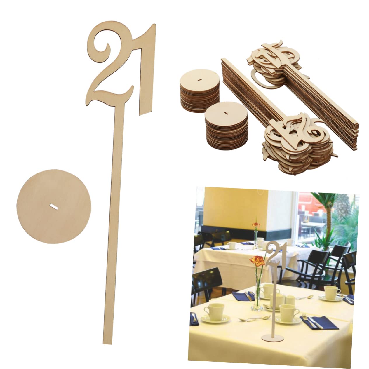 PRETYZOOM Holz Tischnummernhalter mit Runder Basis Naturholz | Tischschilder zum Aufstellen, 20/40 Stück, Khaki, für Empfang und Heimdekoration
