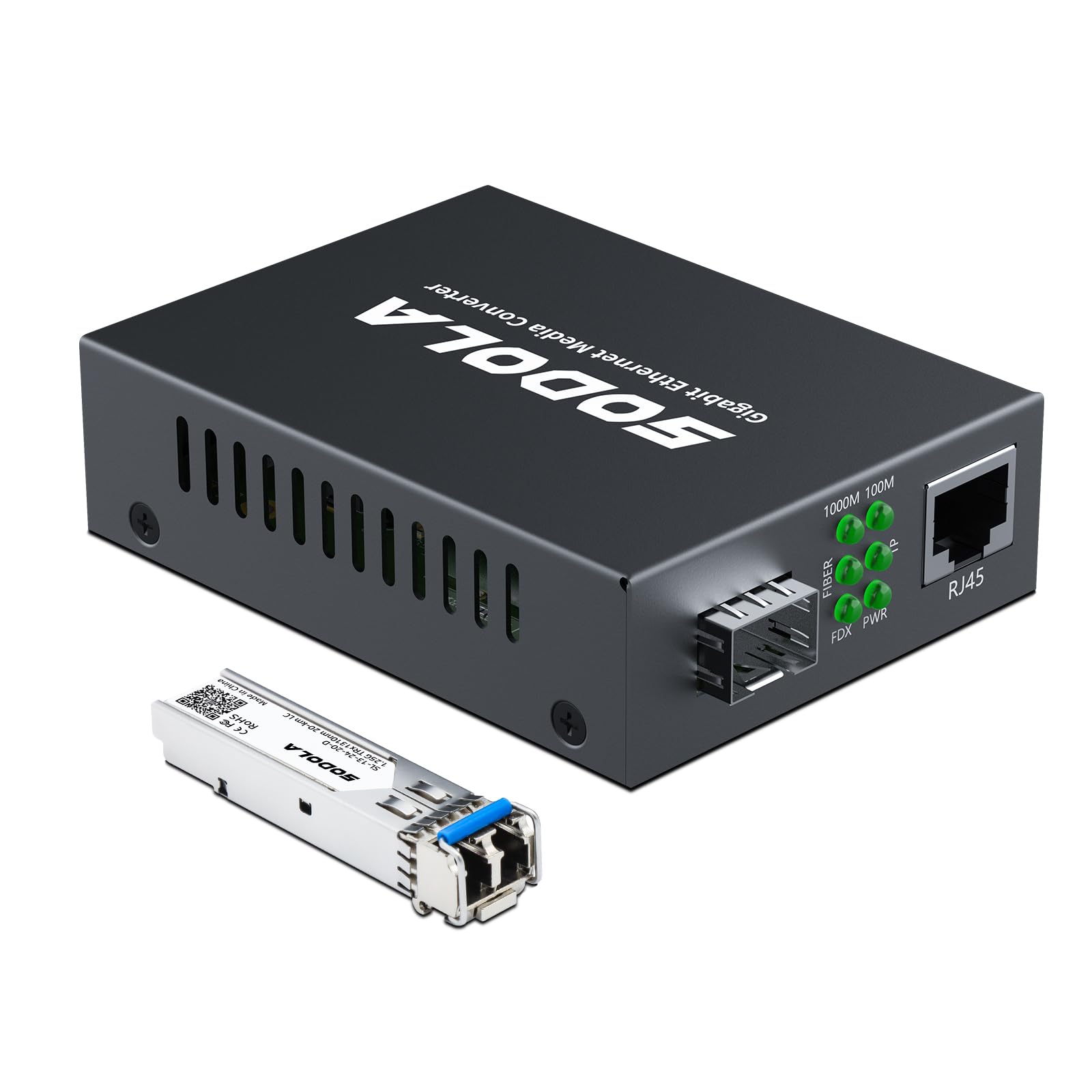 SODOLA Gigabit Ethernet Media Converter, SingleMode Dual LC Fiber to Ethernet RJ45 Converter for 10/100/1000Base-Tx to 1000Base-LX(with a SFP SMF 1310