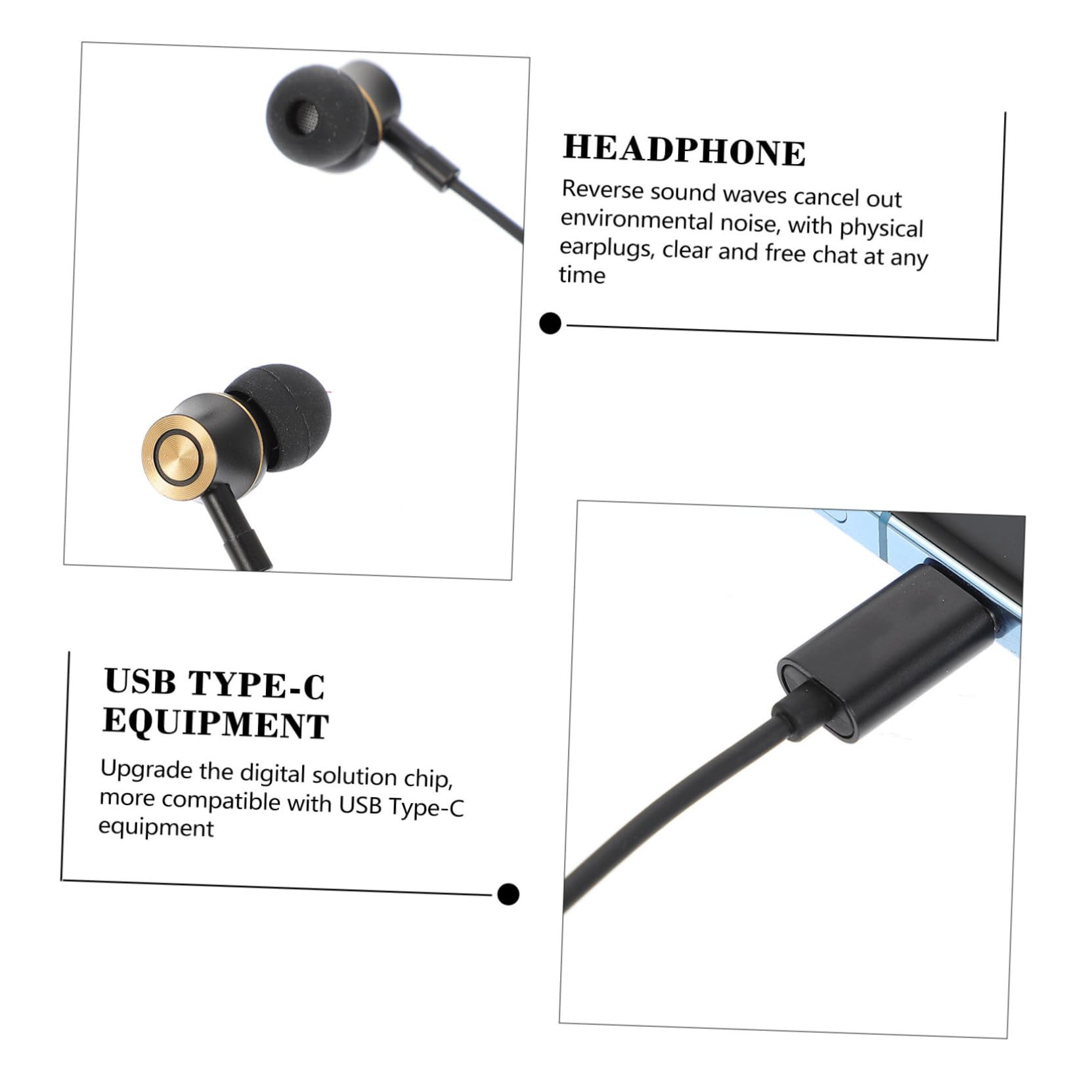 Uonlytech 2pezzi Auricolari Usb-c Con Controllo Volume Design Ergonomico e Suono Immersivo Per Tablet e Smartphone Cuffie In-ear Con Struttura Professionale e Affidabile