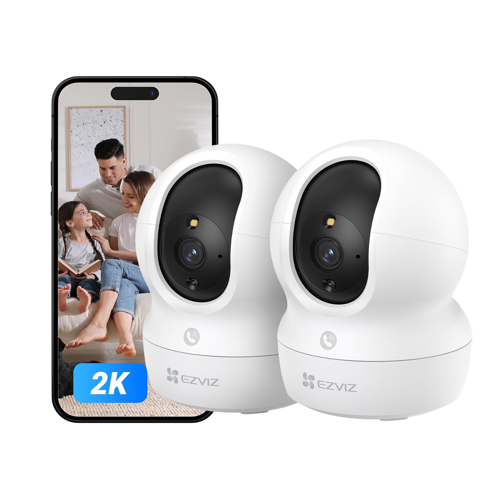 EZVIZ EZVIZ 2 Pack - 2K CP1 Pro Indoor Security Camera Wifi, 2.4Ghz Baby Camera Wireless, Pet Camera, 360° Pan Tilt, Smart Colour Night Vision, Auto Tracking, Two-Way Audio, Sleep Mode