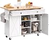 VEVOR Kitchen Island Cart, with Solid Wood Top and Storage Cabinet, Mobile Rolling Table with Drop Leaf, Drawers, Spice Towel Rack, Portable Islands on Swivel Wheels for Dining Room, 132cm Width