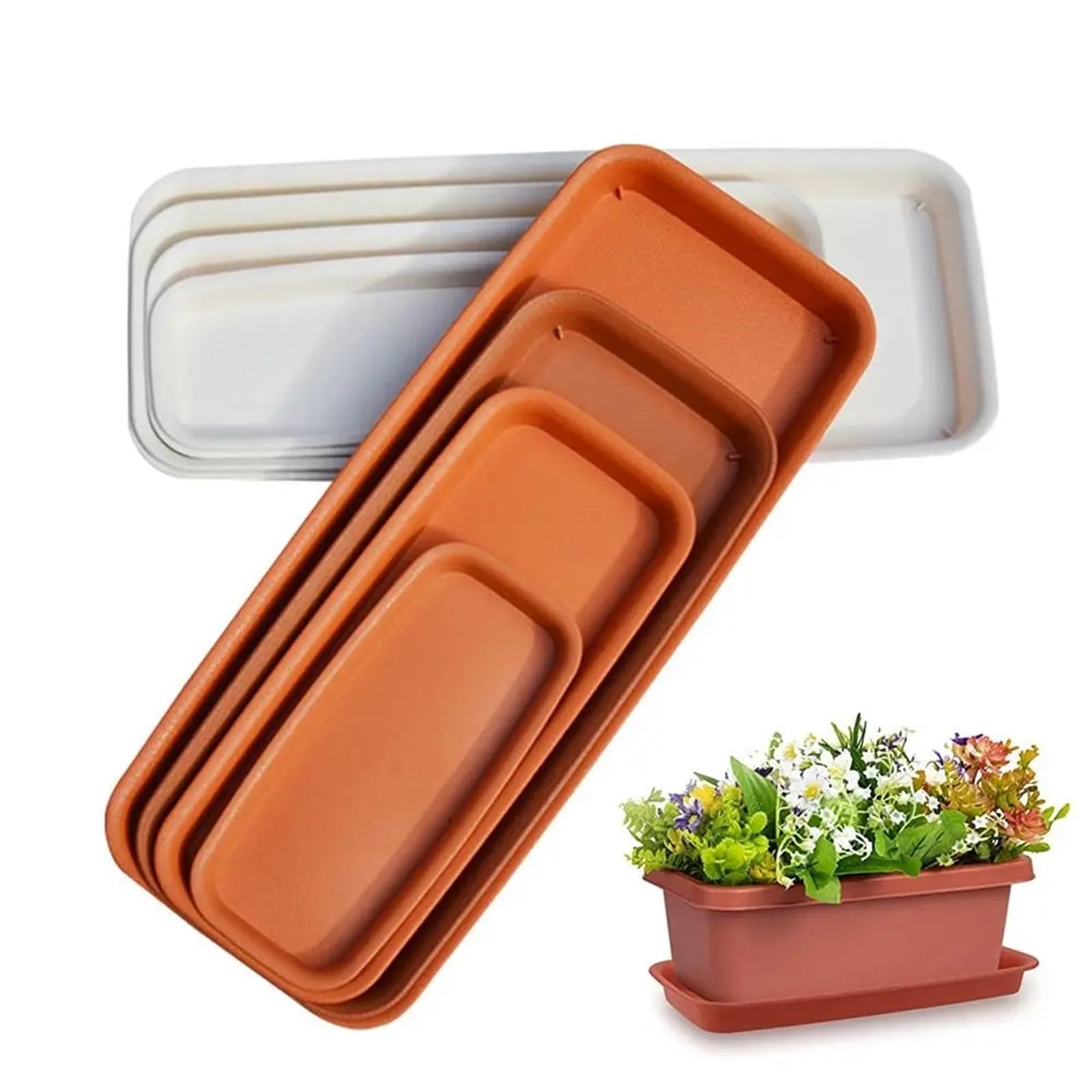 Verdes Platos para Macetas Platillo for Plantas, bandejas de Goteo, Bandeja de plástico, platillos for Interior y Exterior, Maceta Rectangular, 1 ud. Platillos para Plantas(Red-40x17cm)