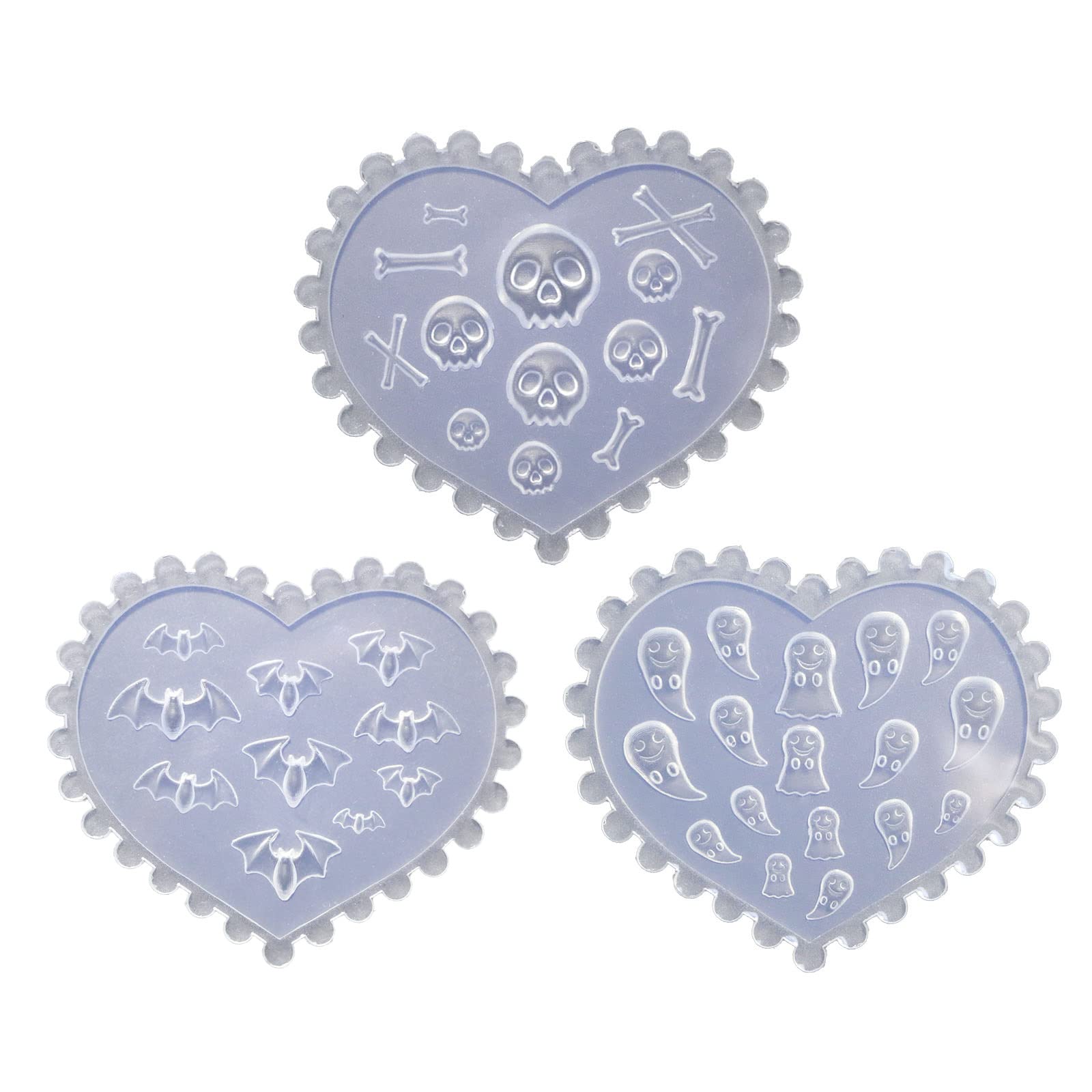 YUOIUX Skull Stencil 3Pcs/Set 3D Silicone Molds Nails Art Carving Mold for Art Decorations Supplies Art Templates Manicure Tool