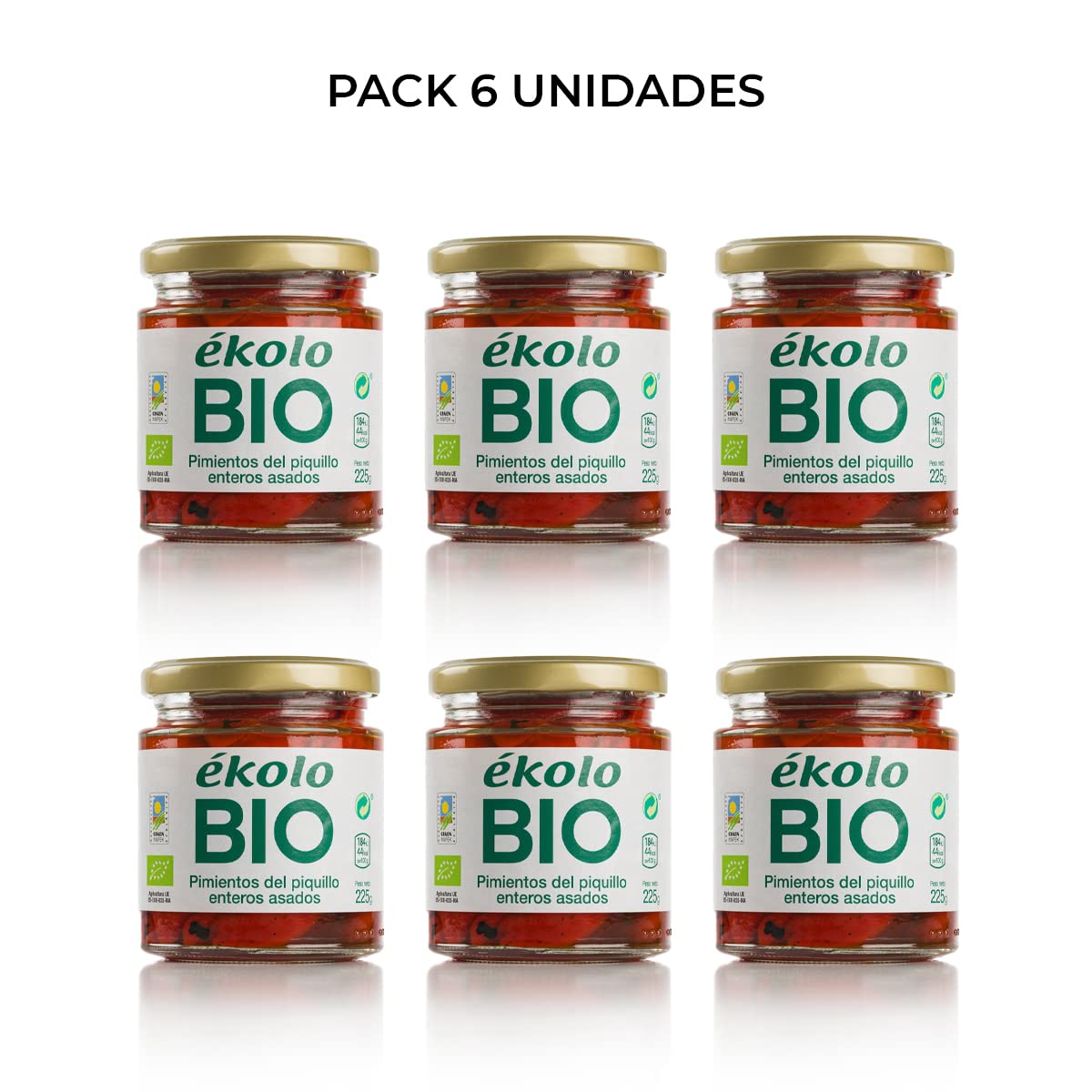 Ekolo Pimiento Del Piquillo Extra Entero Bio, 6 Tarros, 225g 1350g