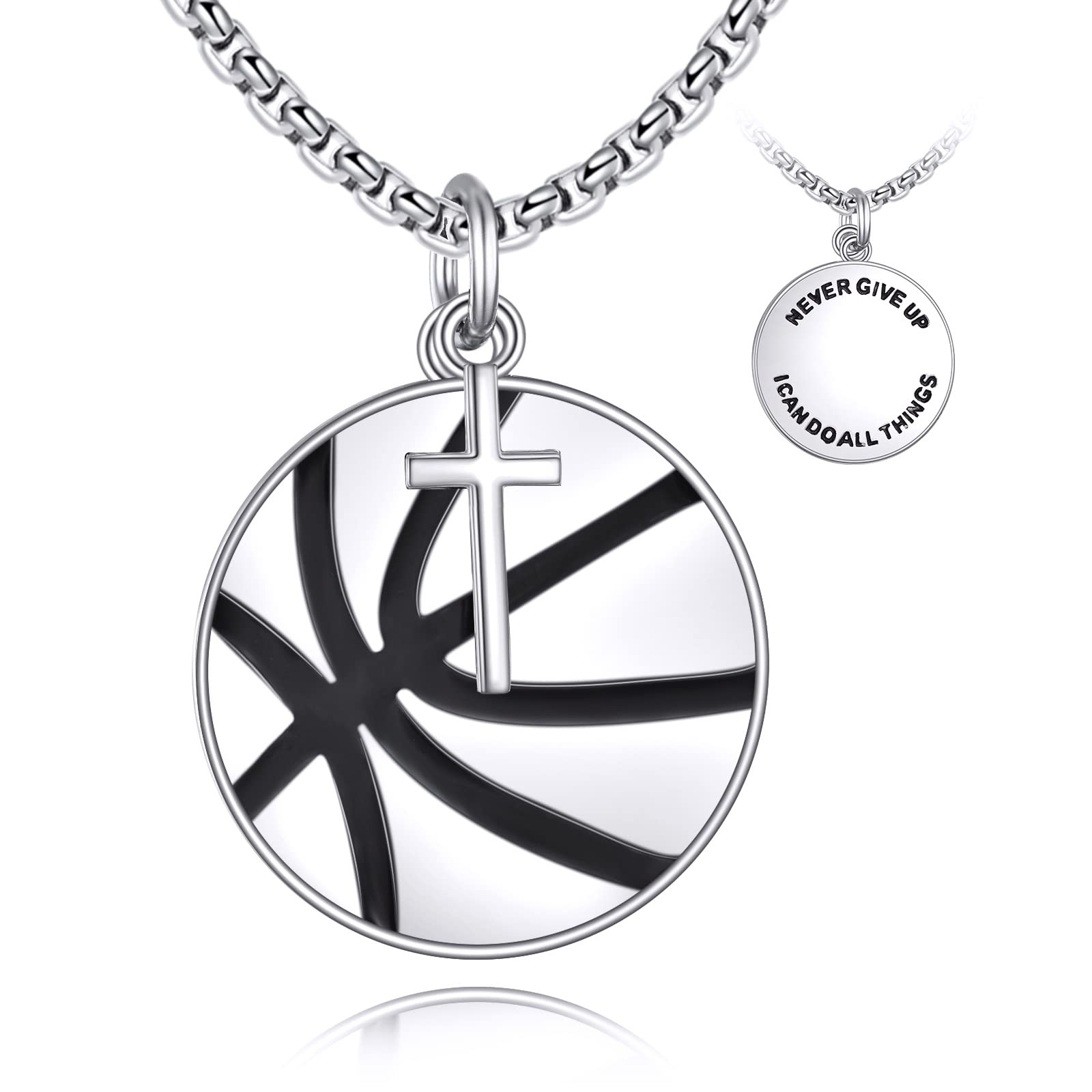 YFN Sport Halskette Sterling Silber Niemals aufgeben Ich kann alle Dinge tun Anhänger Schmuck Sport Geschenke für Damen Herren Jungen Mädchen