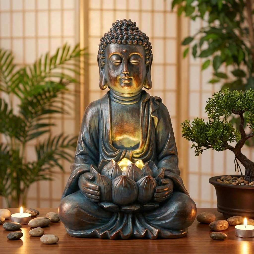 TERESA'S COLLECTIONS Meditating Buddha Statue for Garden Decor with Outdoor Solar Lights, Large Resin Outdoor Decor Garden Statue Sculpture for Home Lawn Yard Decor Gifts for Dad and Mom, 7.1'' - Image 3