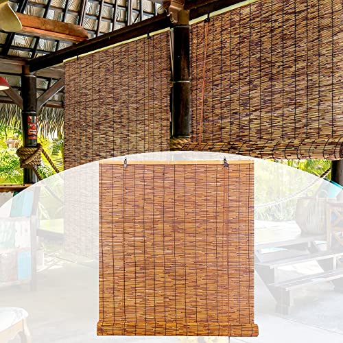 Persianas de bambú natural, cortinas de caña, persianas enrollables de bambú para interiores y exteriores, persianas enrollables de bambú con elevación, protección solar, transpirable, fácil de usar