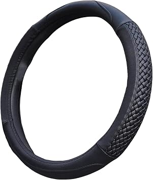 Moyishi Top Leather Steering Wheel Cover Universal Fit Soft Breathable Steering Wheel Wrap Black