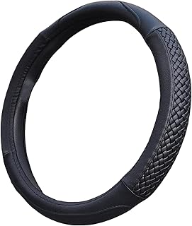 Moyishi Top Leather Steering Wheel Cover Universal Fit Soft Breathable Steering Wheel Wrap (Black)