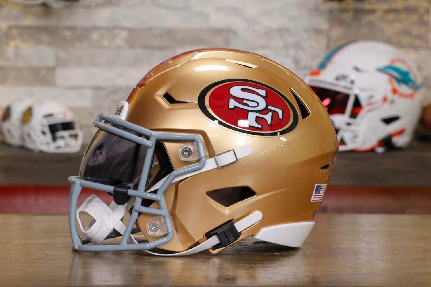 49ers Mid-Size SpeedFlex Helmet - with Free USA Flag Decal - Green Gridiron