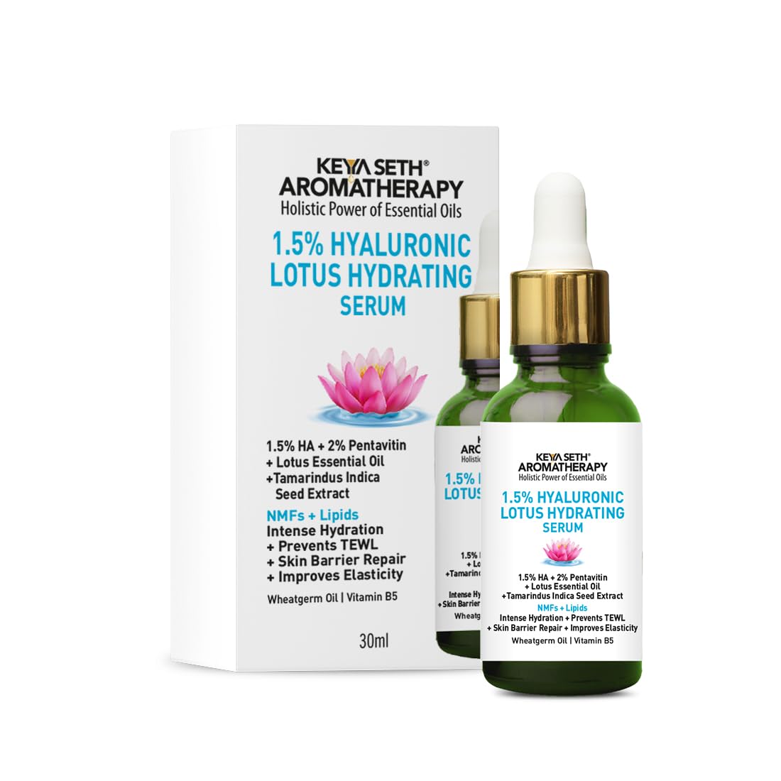 KEYA SETH AROMATHERAPY 1.5% Hyaluronic Lotus Hydrating Serum, 2% Pentavitin, NMFs + Lipids, Skin Barrier Repair, Improves Elasticity 30ml
