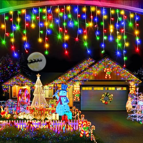 Christmas Lights Outdoor, 1280 LED 131FT Ice Lights for Outside, Clear Wire 8 Modes Plug in 240 Drops Ice String Lights with Timer Memory Function Hanging Lights for Christmas Party Decor(Multicolor) Christmas Lights Outdoor, 1280 LED 131FT Ice Lights for Outside, Clear Wire 8 Modes Plug in 240 Drops Ice String Lights with Timer Memory Function Hanging Lights for Christmas Party Decor(Multicolor)