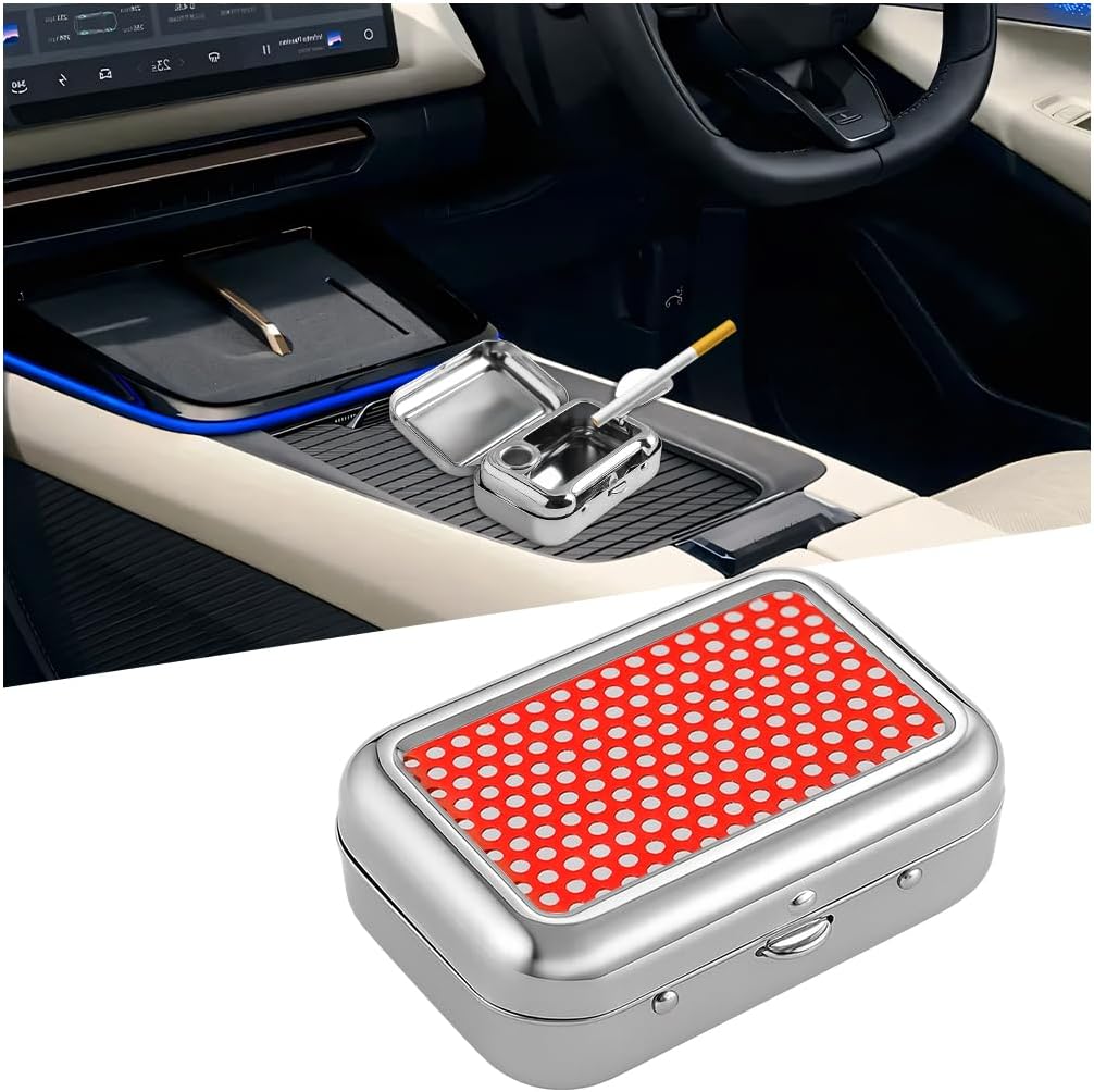 Car Pocket Ashtrays, Mini Metal Portable Vehicle Cigarette Ashtray with Windproof Lid, Carry-on Compact Creative Auto Ash Holder for Outdoor Cars, Universal for Vehicles (Green/Silver)