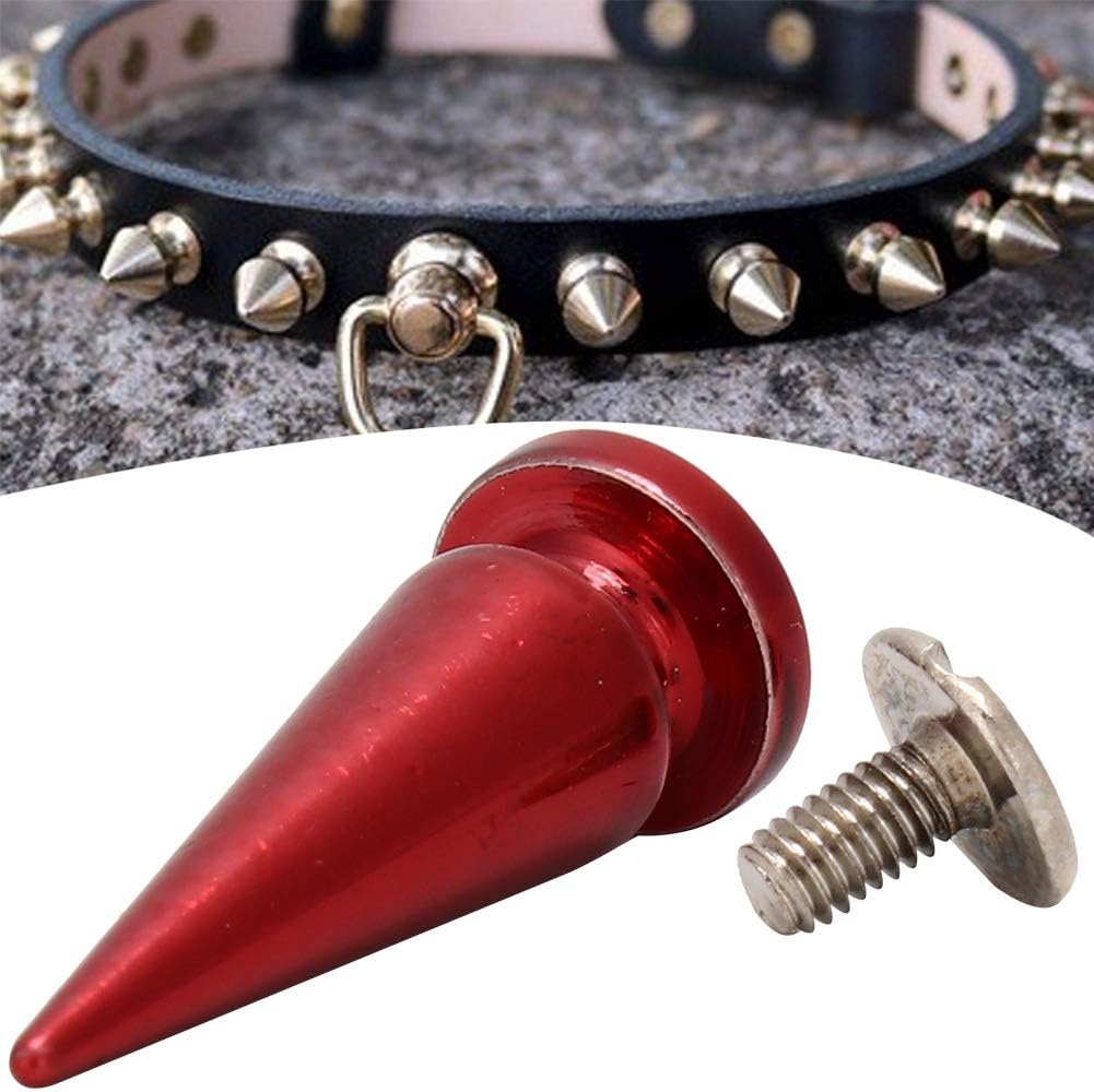 Tyenaza 10 Sets Spikes and Studs, 0.4 x 1.0in Metal Screwback Rivets for Clothing, Bullet/Tree/Cone Spikes Studs for Punk Style Clothing Shoes(Red)