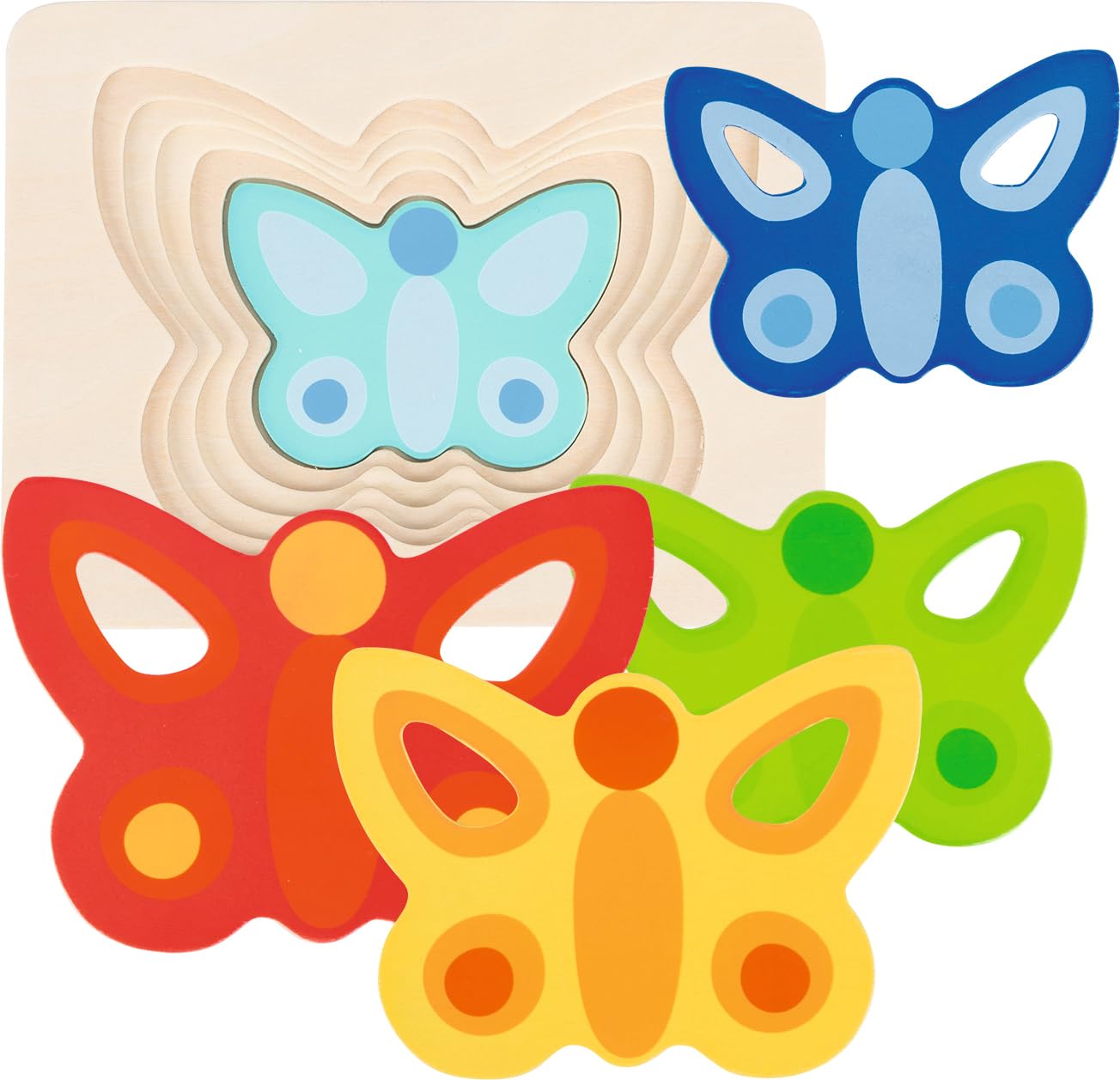 Goki - 57486 - Puzzle à Couches en Bois, Papillon, 5 élements