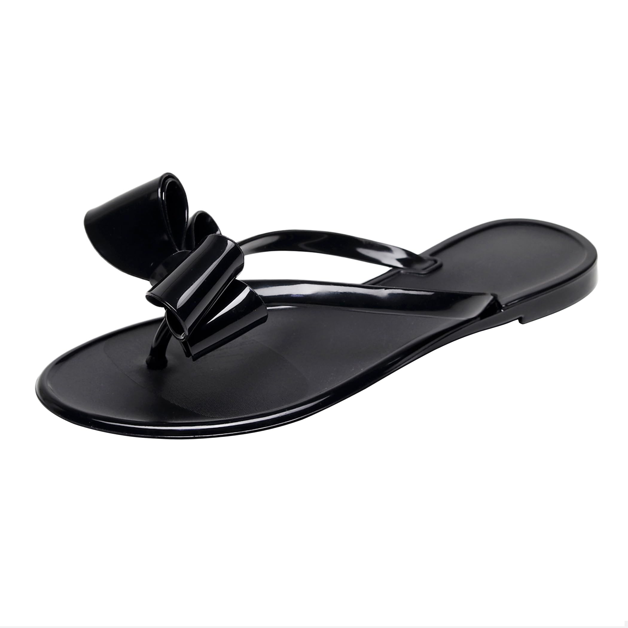 OMGard Studded Sandals for Women Bow Flip Flops Jelly Shoes Womens Beige Jellies Flat Summer Beach Thong Slides with Rivets Dressy Slippers Slip On