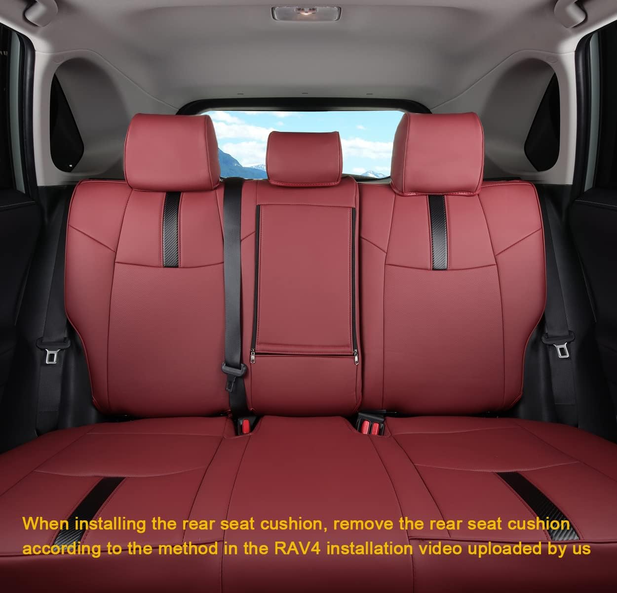 Custom Fit RAV4 (for Hybrid) Seat Covers Full Set for Toyota RAV4 Hybrid 2019 2020 2021 2022 2023 2024 2025 with Waterproof Faux Leather (Wine red, LU01-Hybrid)