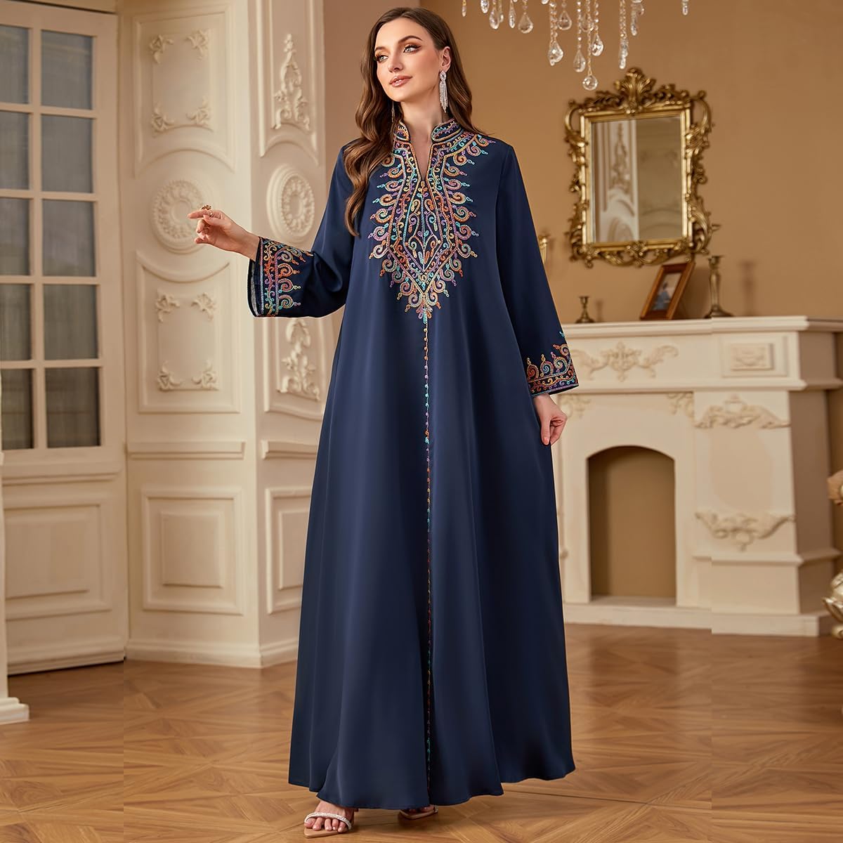 FYMNSI Abaya Dress for Women Floral Embroidery Muslim Maxi Robe Eid Prayer Dresses Dubai Clothing Arabian Islamic Kaftan - Image 2
