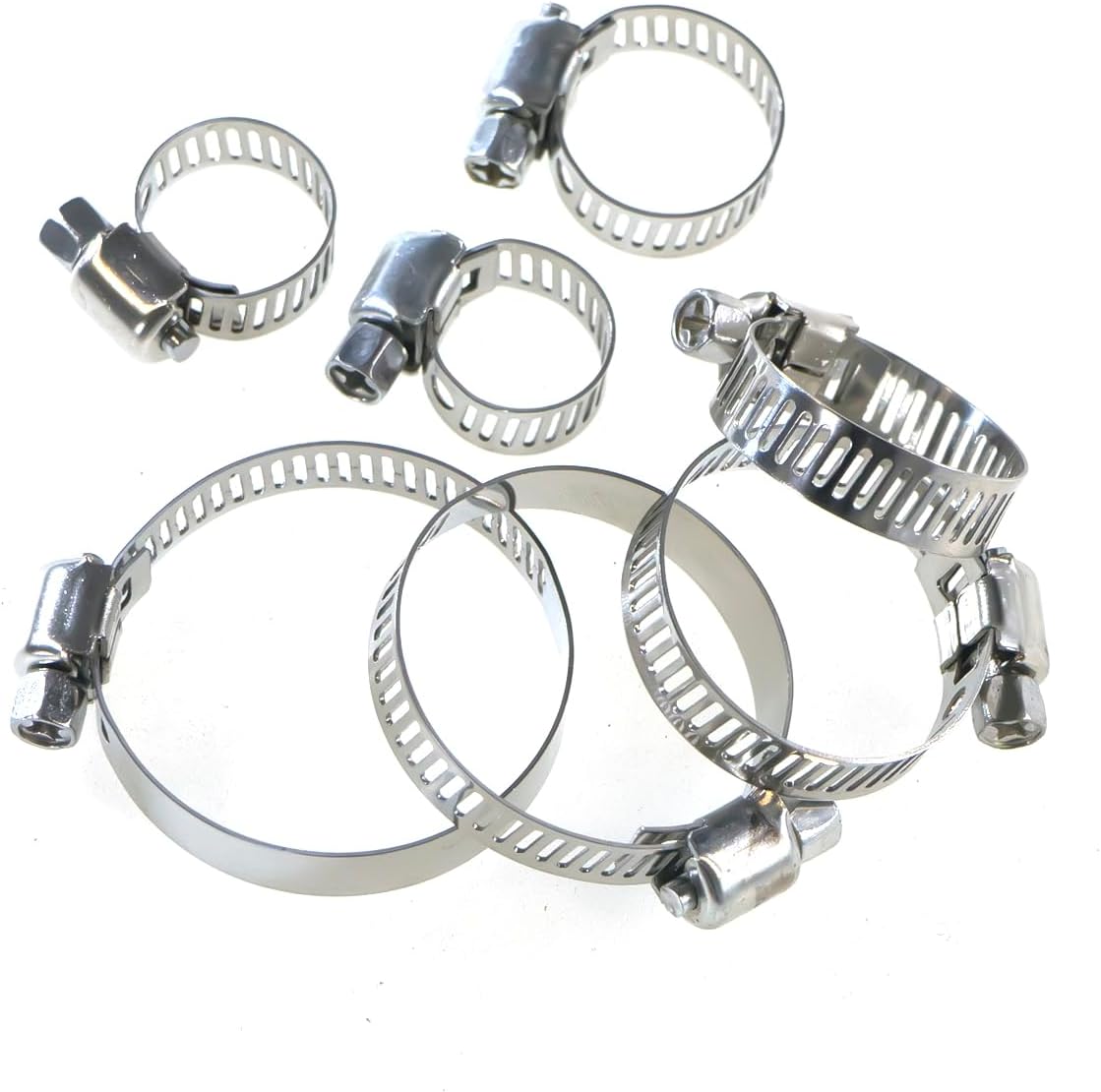 68pcs 201 Stainless Steel Worm Gear Hose Clamp Kit - 6mm (1/4“) to 38mm (1-1/2”) with Wrench for Fuel Lines, Automotive, Radiator and Water Pipes.
